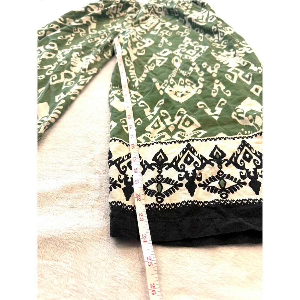 Haute Hippie Style Green Ikat Wide Leg Boho‎ Pants Plus Size 2X Elastic Waist - Picture 3 of 9